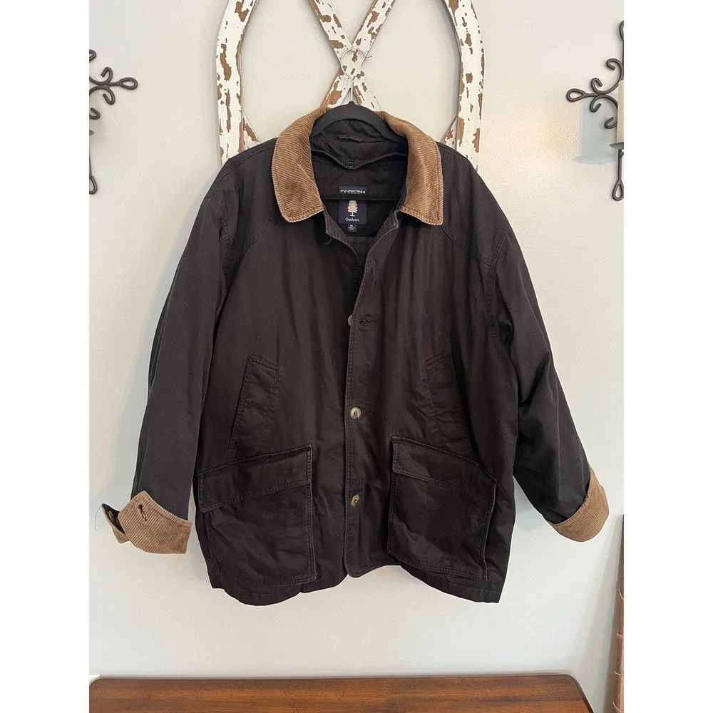 Roundtree Yorke Chore Coat XL Black‎ Brown Corduroy 3-in-1 Jacket Field Barn Vtg
